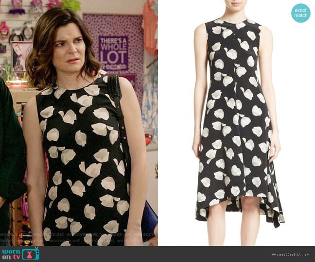 Theory Nophella B Harper Print Silk Dress worn by Heather Hughes (Betsy Brandt) on Life in Pieces