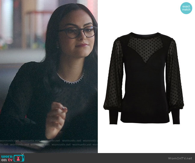 Topshop Sweetheart Chiffon Hybrid Sweater worn by Veronica Lodge (Camila Mendes) on Riverdale