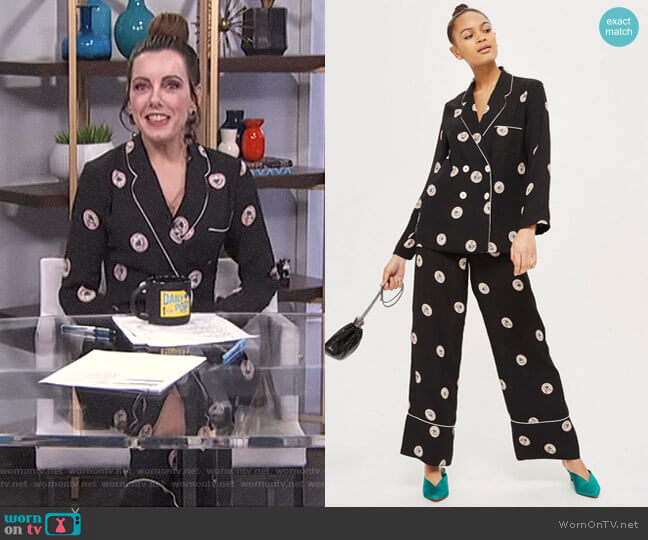 Printed Pyjama Jacket and Wide Leg Pants by Topshop worn by Melanie Bromley on E! News