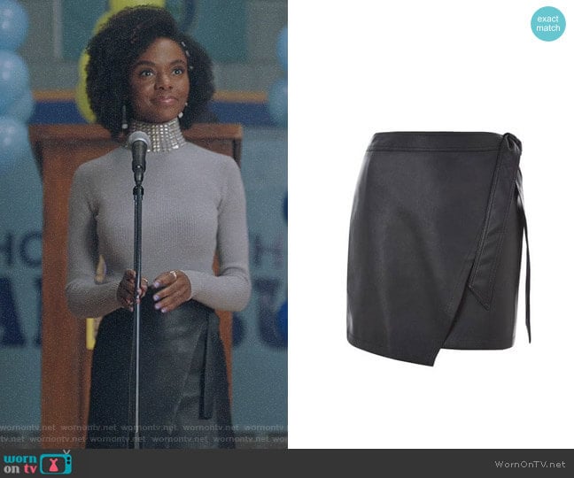 Topshop Wrap Tie PU Mini Skirt worn by Josie McCoy (Ashleigh Murray) on Riverdale