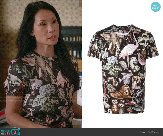 Valentino Animal Print T-shirt worn by Joan Watson (Lucy Liu) on Elementary