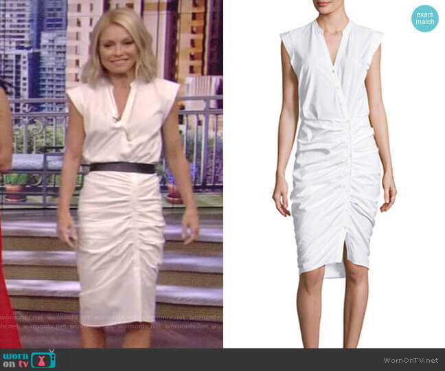 Veronica Beard Sleeveless Ruched Poplin Shirtdress worn by Kelly Ripa on Live with Kelly and Mark