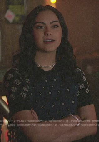 Veronica's blue mixed print top on Riverdale