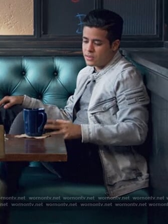 Tony's gray washed out denim jacket on 13 Reasons Why