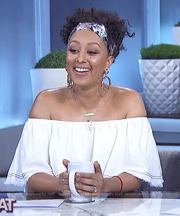 Tamera’s white off shoulder top on The Real