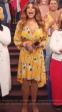Wendy’s yellow floral print wrap dress on The Wendy Williams Show