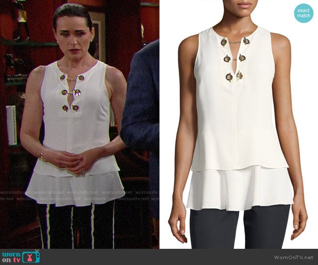 Derek Lam 10 Crosby Silk Top with Grommet Detail worn by Quinn Fuller (Rena Sofer) on The Bold and the Beautiful