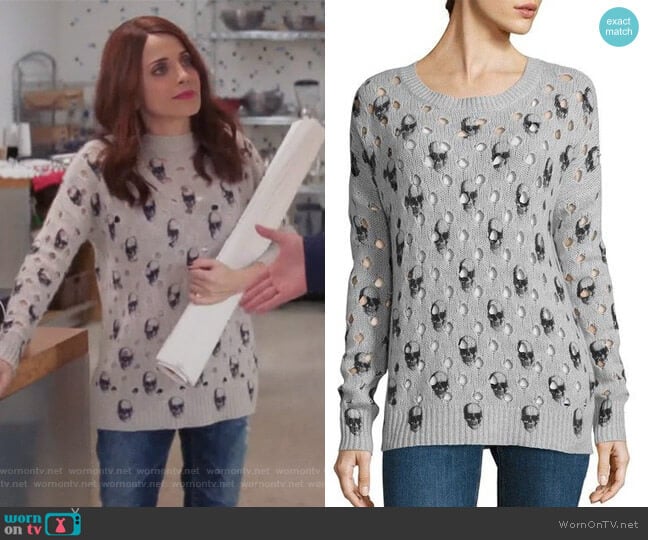 Avril Skull Cashmere Jumper by 360 Cashmere worn by Jo (Alanna Ubach) on Girlfriends Guide to Divorce