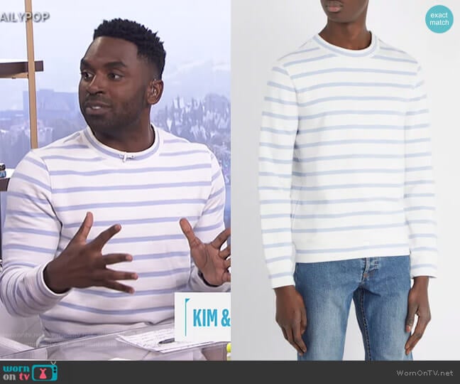 Gianno Tutti-Embroidered Striped Sweatshirt by APC worn by Justin Sylvester on E! News