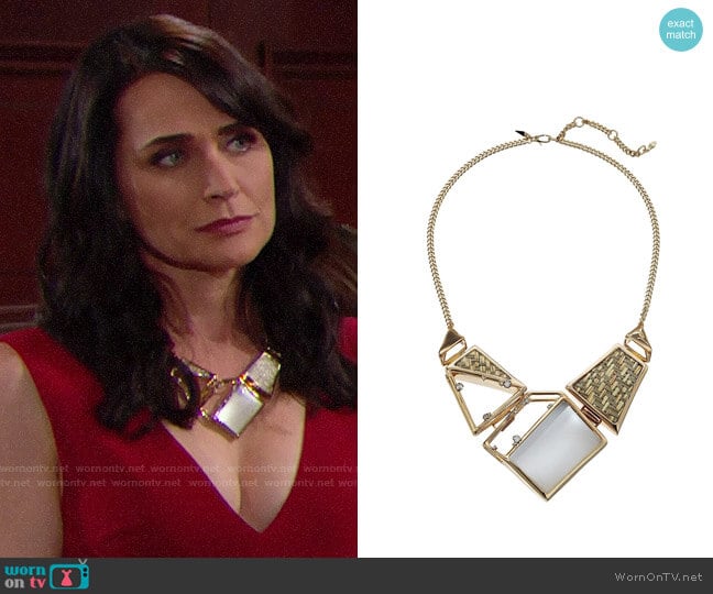 Alexis Bittar Geometric Raffia Bib Necklace worn by Quinn Fuller (Rena Sofer) on The Bold and the Beautiful