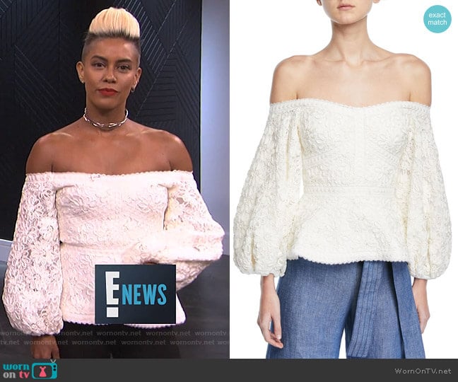 Joscelin Embroidered Puff-Sleeve Top by Alexis worn by Sibley Scoles on E! News