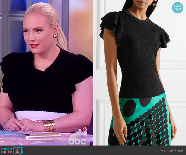 Kenia ruffled metallic wool-blend top by Alice + Olivia worn by Meghan McCain on The View