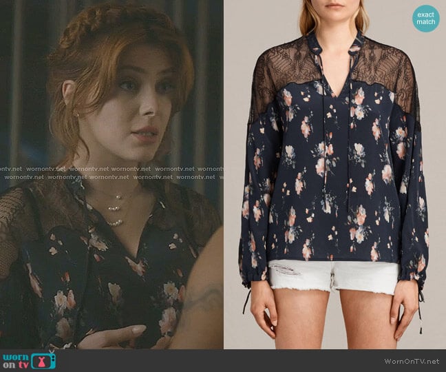 Laya Meadow Silk Top by All Saints worn by Sonia (Elena Satine) on The Gifted