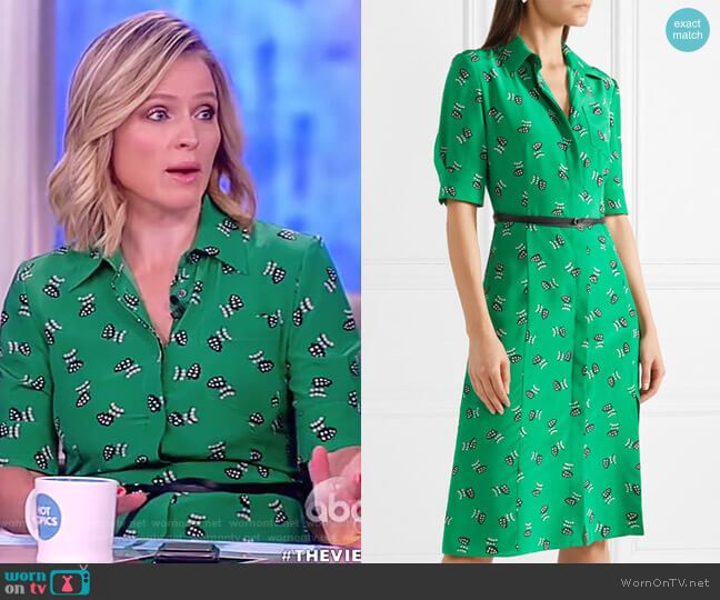 Wednesday belted printed silk crepe de chine shirt dress by Altuzarra worn by Sara Haines on The View