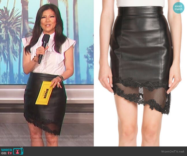 High-Waist Asymmetric Stretch-Leather Skirt by Balmain worn by Julie Chen on The Talk