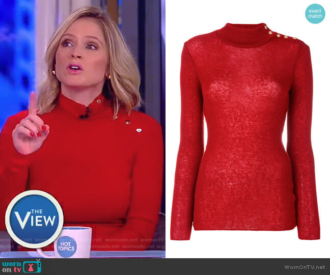 Button-Embellished Turtleneck Jumper by Balmain worn by Sara Haines on The View