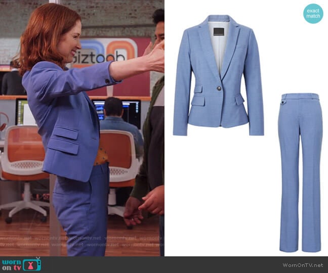 Fitted Crop Lightweight Wool Blazer and Pants  by Banana Republic worn by Kimmy Schmidt (Ellie Kemper) on Unbreakable Kimmy Schmidt