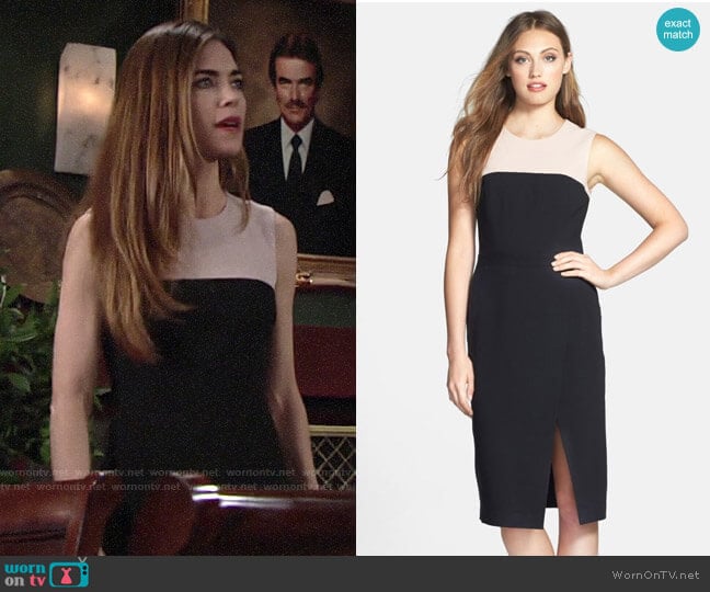 Bcbgmaxazria Tinna Colorblock Dress worn by Victoria Newman (Amelia Heinle) on The Young and the Restless