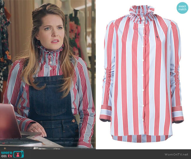 Striped High Neck Blouse by Carven worn by Sutton (Meghann Fahy) on The Bold Type