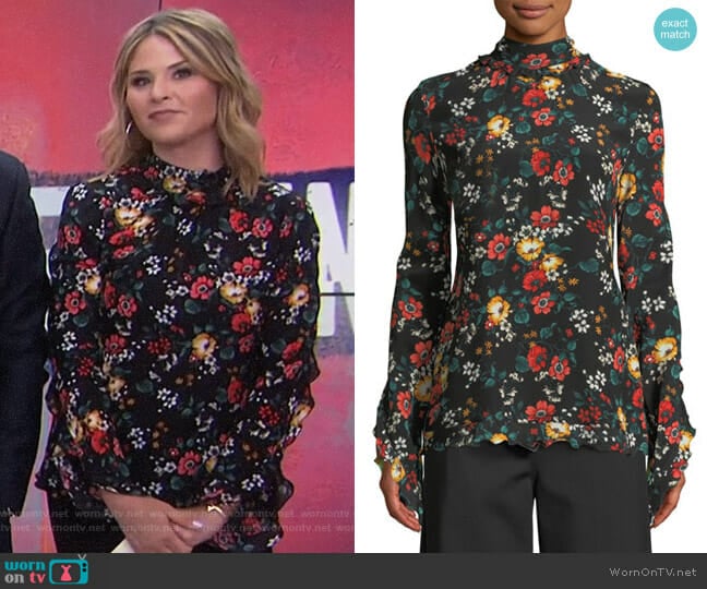 Mock-Neck Floral-Print Silk Blouse by Derek Lam worn by Jenna Bush Hager on Today