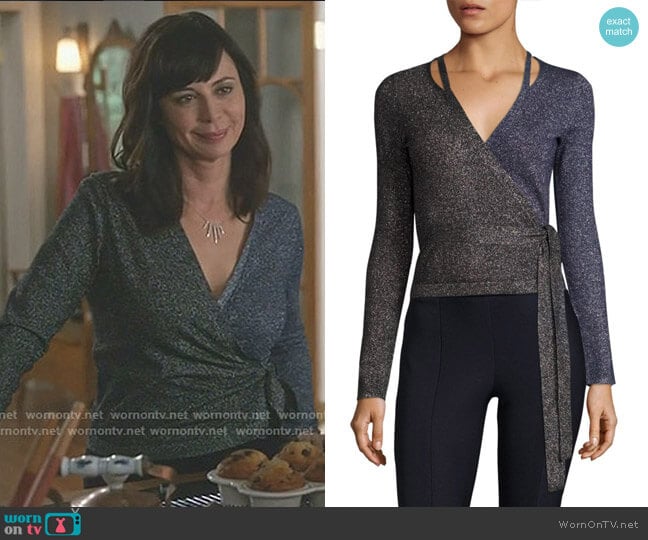 Wornontv Cassies Lurex Wrap Top On Good Witch Catherine Bell Clothes And Wardrobe From Tv