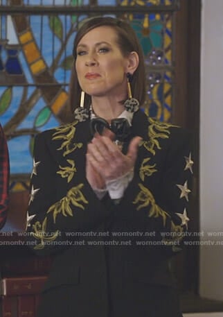 Diana's black embroidered blazer on Younger