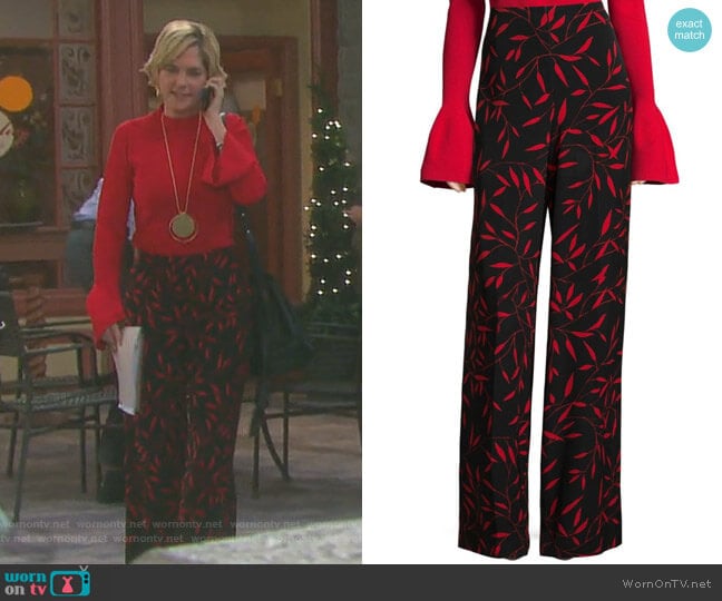 Benton Printed Wide-Leg Pants by Diane von Furstenberg worn by Eve Donovan (Kassie DePaiva) on Days of our Lives