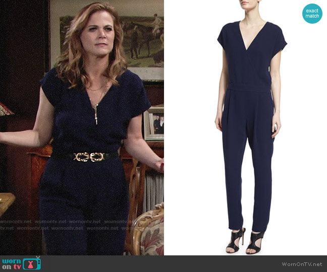 Diane von Furstenberg Emerson Jumpsuit in Midnight worn by Phyllis Newman (Gina Tognoni) on The Young & the Restless