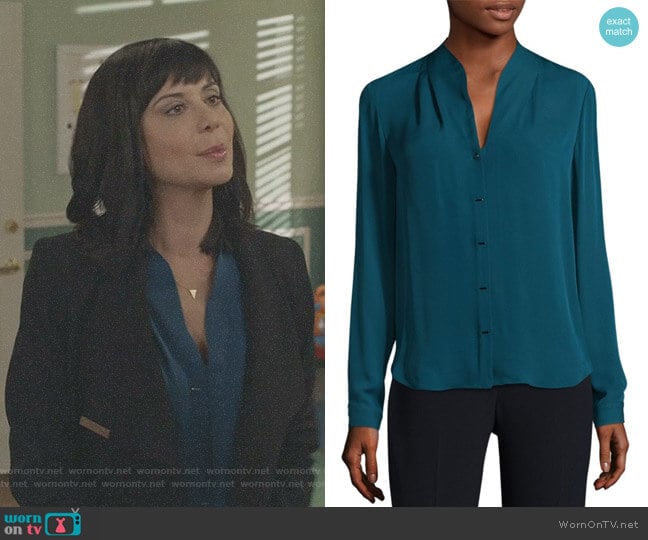 WornOnTV: Cassie’s blue blouse and black wrap coat on Good Witch ...