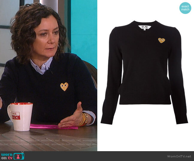 Embroidered Heart v-neck Jumper by Comme Des Garcons Play worn by Sara Gilbert  on The Talk