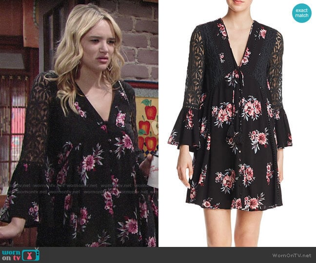 En Creme Lace-Inset Floral-Print Dress worn by Summer Newman (Hunter King) on The Young and the Restless