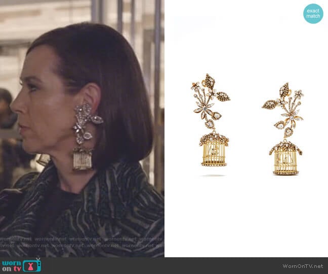 24k Swarovski Crystal Birdcage Earrings by Erickson Beamon worn by Diana Trout (Miriam Shor) on Younger