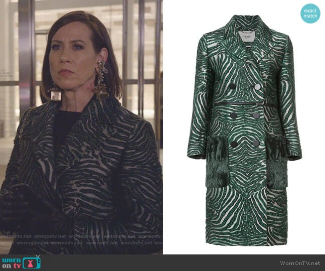 Double Breasted Zebra Coat by Fendi worn by Diana Trout (Miriam Shor) on Younger