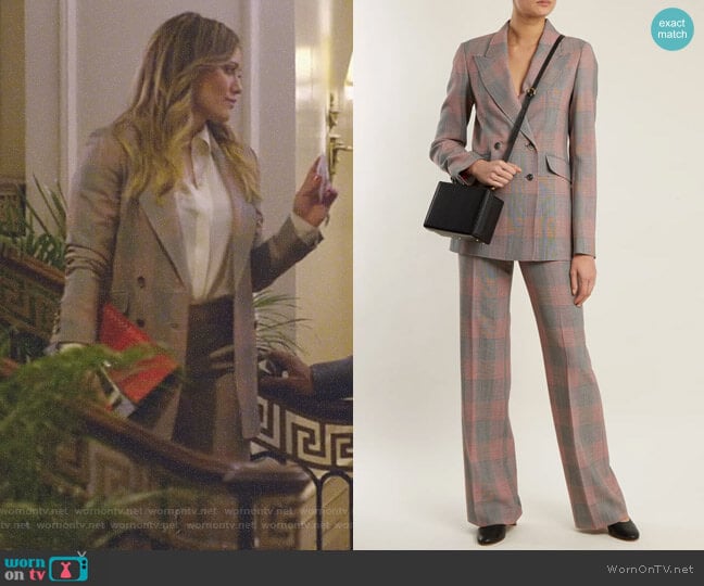 'Angela' Blazer and 'Vesta' Trousers by Gabriela Hearst worn by Kelsey Peters (Hilary Duff) on Younger