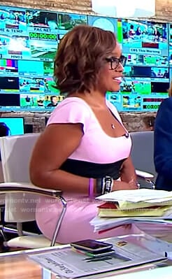 Gayle’s pink colorblock dress on CBS This Morning