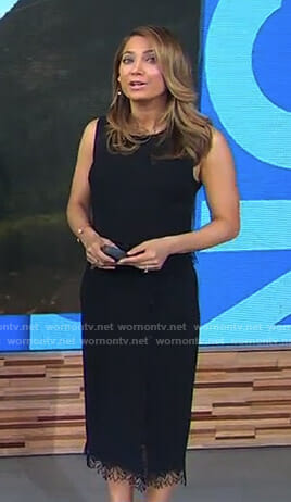 WornOnTV: Ginger’s black lace trimmed top and skirt on Good Morning ...