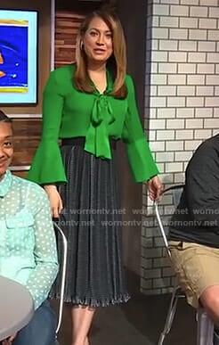 Ginger’s green bell sleeve blouse and midi skirt on Good Morning America