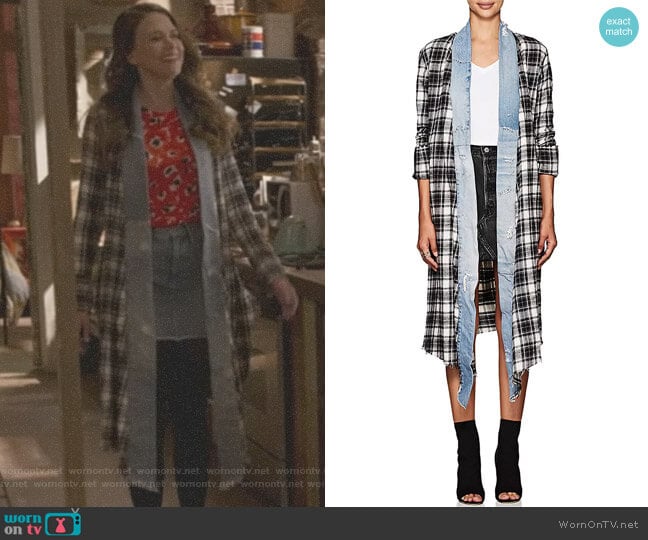 Plaid Flannel & Denim Long Kimono by Greg Lauren worn by Liza Miller (Sutton Foster) on Younger