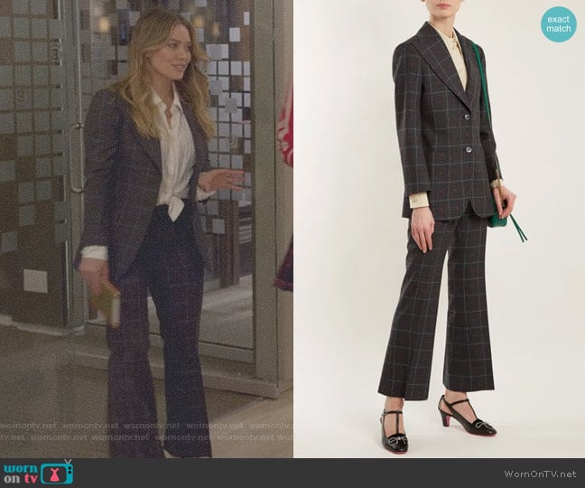 Heart-jacquard Peak-Lapel Blazer and Trousers by Gucci worn by Kelsey Peters (Hilary Duff) on Younger