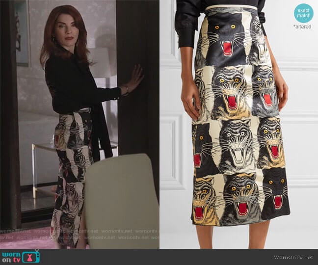 Printed silk-charmeuse midi skirt by Gucci worn by Kitty Montgomery (Julianna Margulies) on Dietland