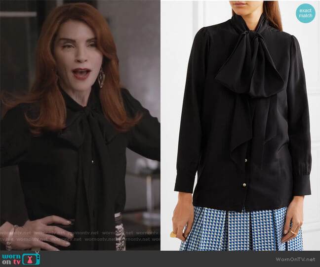 Silk Crêpe de Chine Tie-Neck Blouse by Gucci worn by Kitty Montgomery (Julianna Margulies) on Dietland