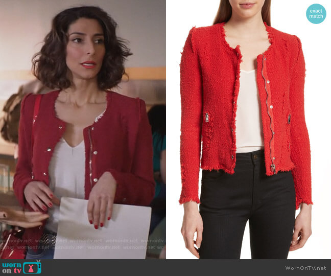 WornOnTV: Delia’s red tweed jacket and striped denim jeans on ...