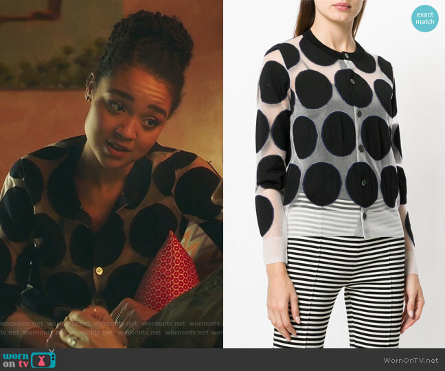 Dotted Cardigan by Junya Watanabe worn by Kat Edison (Aisha Dee) on The Bold Type