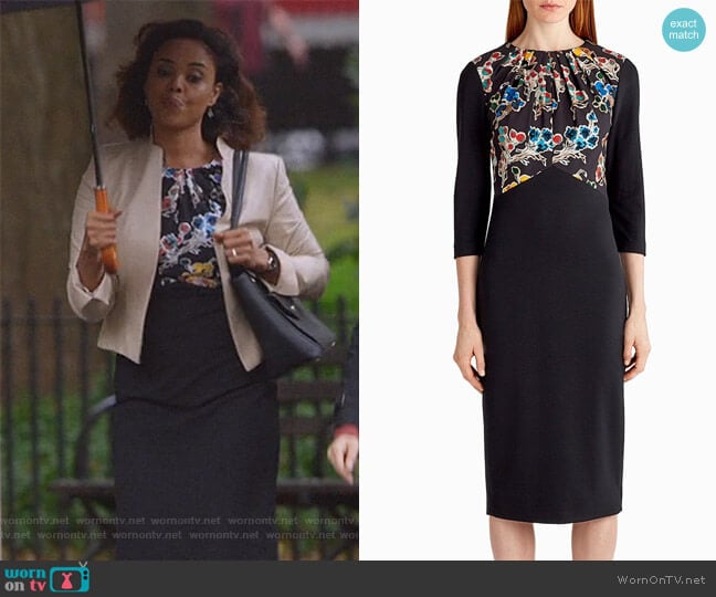 Ponte Floral Long Sleeve Day Dress by Jason Wu worn by Jasmine Gooden (Sharon Leal) on Instinct