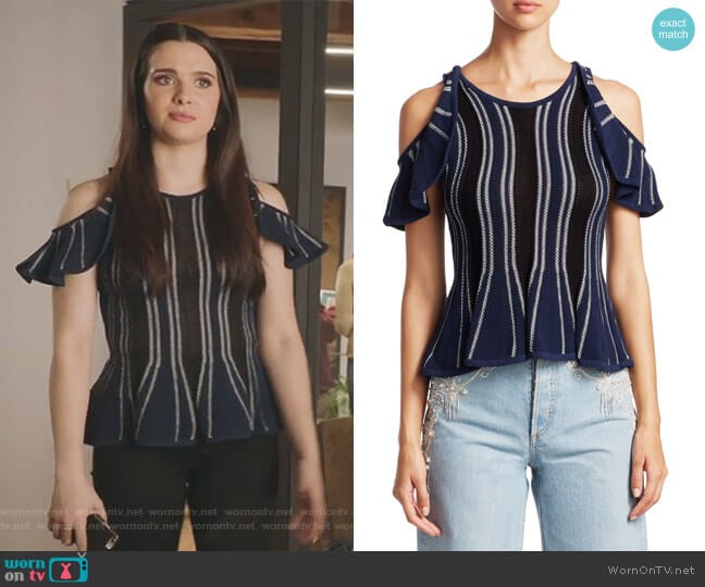 Striped Cold-Shoulder Top by Jonathan Simkhai worn by Jane Sloan (Katie Stevens) on The Bold Type