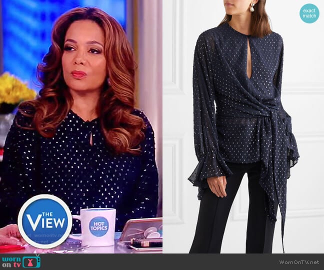 Embellished chiffon blouse by Jonathan Simkhai worn by Sunny Hostin on The View