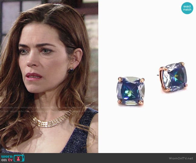 Kate Spade Enamel Small Square Stud Earrings  worn by Victoria Newman (Amelia Heinle) on The Young and the Restless