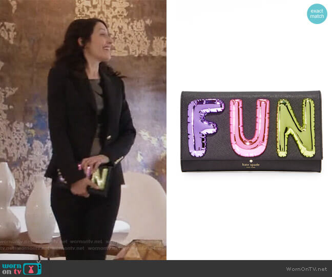 whimsies fun clutch by Kate Spade worn by Abby McCarthy (Lisa Edelstein) on Girlfriends Guide to Divorce