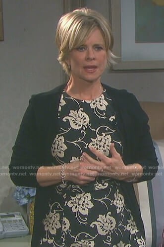 Kayla’s black floral embroidered dress on Days of our Lives