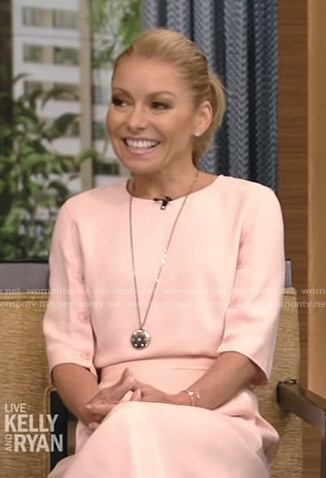 Kelly's pink buttoned sleeve dress on Live with Kelly and Ryan